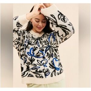 Anthropologie Floral Pop Embroidered Pullover Sweater Long Sleeve Size XS